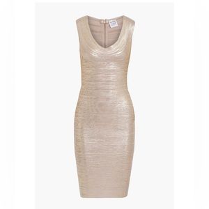 Herve Leger NWT Metallic Coated Bandage Dress xs Rose Gold